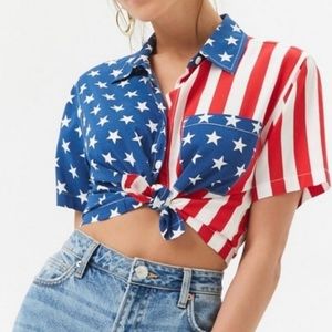 NWT American Flag Crop Top Button Up